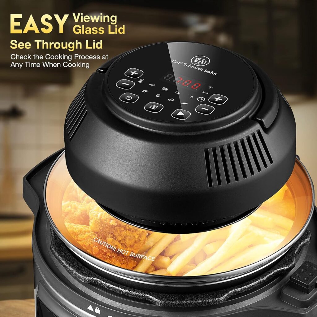 1829 Carl Schmidt Sohn Air Fryer Lid For Pressure Cooker 6 Quart  8 Quart With 8 Optional Presets And Led Touchscreen, 95% Less Oil, Accessories Combo Includes Basket, Rack, Mat, Tongs, Cookbook