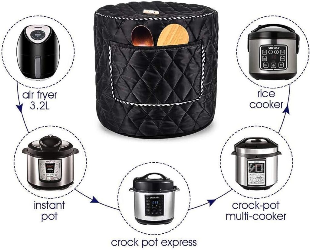 6QT/8QT Electric Pressure Cookers Decorative Pocket Electric Pressure Pot Dust Cover Small Kitchen Appliances Accessories (6 Quart, Black)
