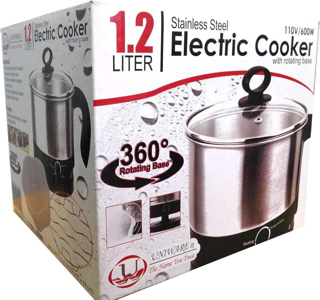 70019 Uniware 1.2 Liter Stainless Steel 304 Electric Cooker With Rotating Base