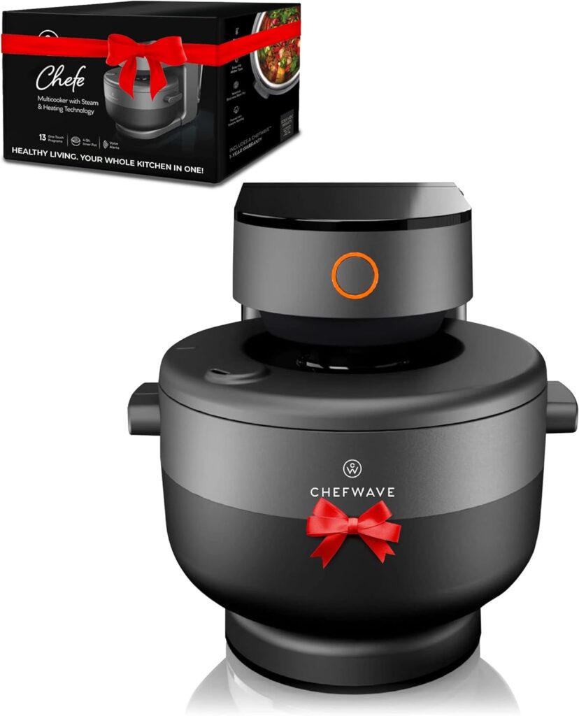 ChefWave Chefe 13-in-1 Programmable 4 Qt. Multicooker, Small Non-Stick Stainless Steel Crockpot/Slow Multi Cooker without Coating, Voice Alerts, 360 Induction Heating Technology, Includes Recipe Book