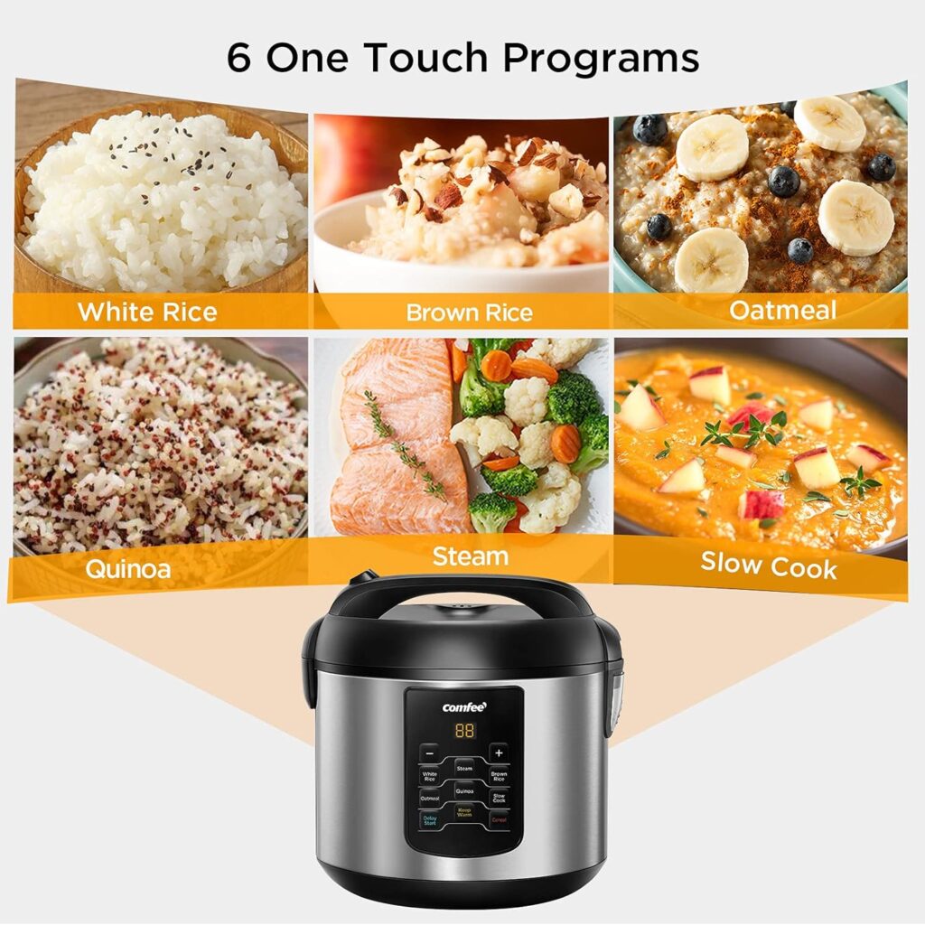 COMFEE’ Pressure Cooker 6 Quart with 12 Presets, Multi-Functional Programmable Slow Cooker, Rice Cooker, Steamer, Sauté pan, Egg Cooker, Warmer and More