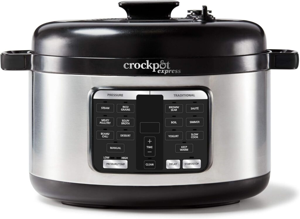 Crock-Pot Express 6 Quart Electric Pressure Cooker and Food Warmer, Programmable Pressure Cooker with Timer, Stainless Steel (2109296)