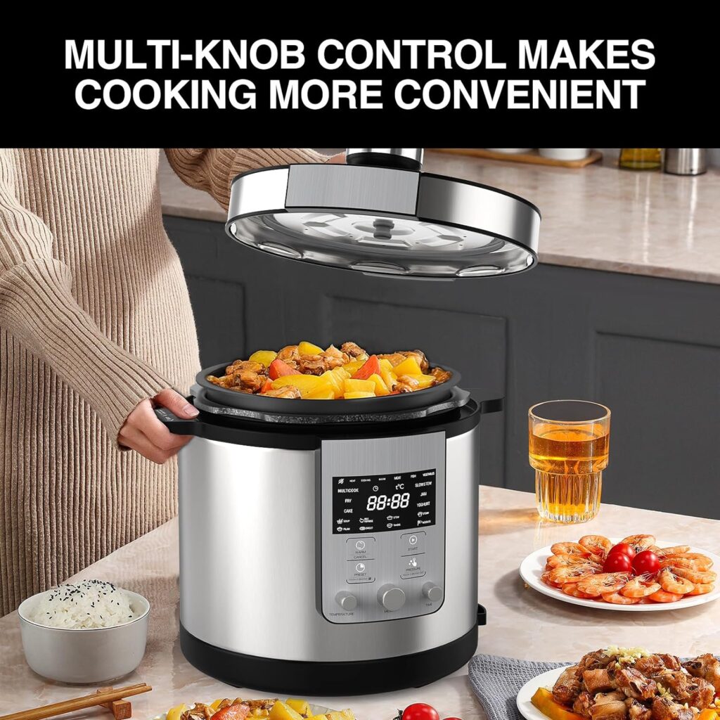 Electric Pressure Cooker 6.34QT NAFEWIN 14-in-1 Electric Multi-Cooker Stainless Steel, Slow Cooker, Rice Cooker, Steamer, Sauté, Yogurt Maker, Warmer  Sterilizer, Recipes, 1000w, 110v