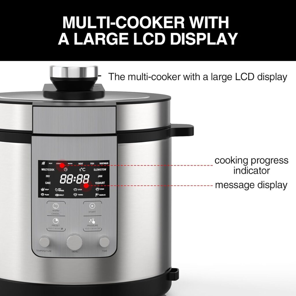 Electric Pressure Cooker 6.34QT NAFEWIN 14-in-1 Electric Multi-Cooker Stainless Steel, Slow Cooker, Rice Cooker, Steamer, Sauté, Yogurt Maker, Warmer  Sterilizer, Recipes, 1000w, 110v