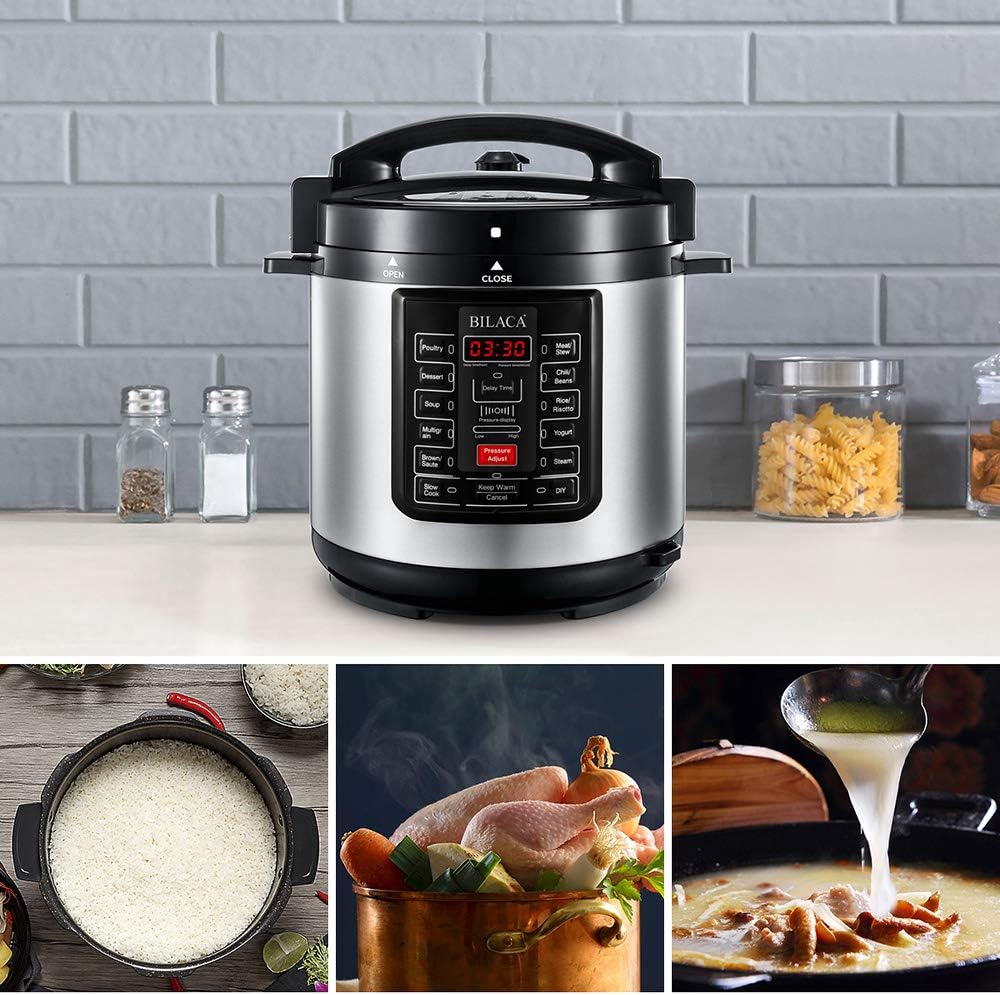 Electric Pressure Cooker,BILACA 6 Qt 9-in-1 Multi Programmable Pressure Cooker,Slow Cooker,Rice Cooker,Steamer,Yogurt Maker,Saut and Warmer With Non-Stick Coating Inner Pot