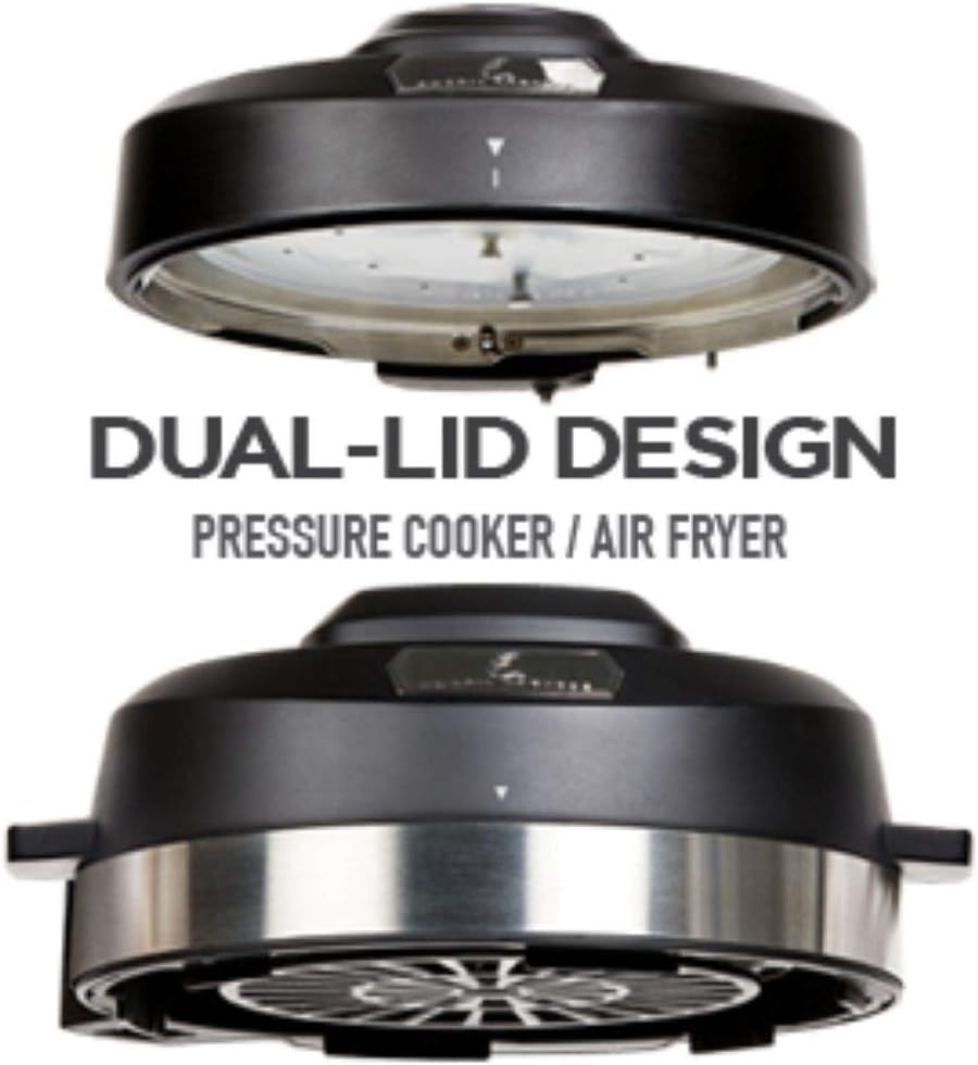 Emeril Everyday Pressure Air Fryer, Stainless steel, 8 Qt with 5 Pc Accessory Pack, Silver