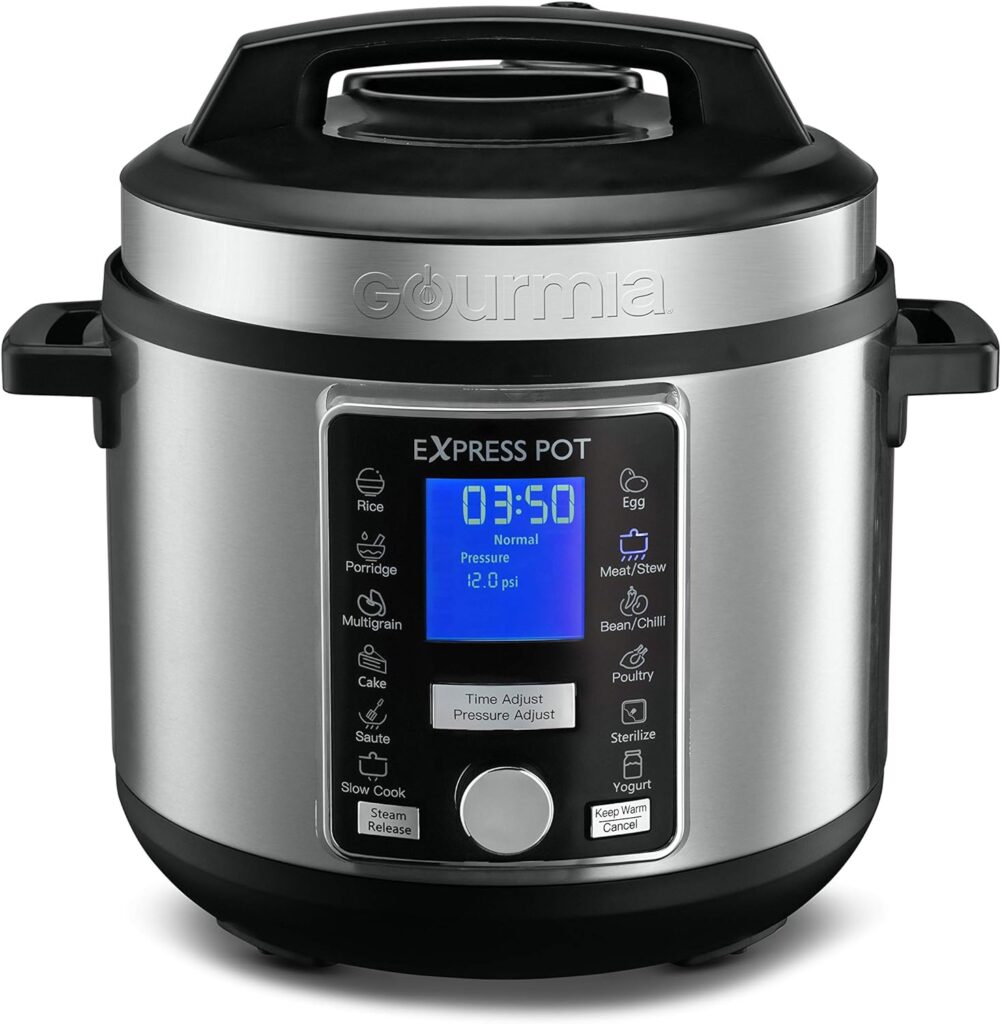 Gourmia GPC965 Digital Multi-Functional Pressure Cooker - Automatic Pressure Release - Adjustable Pressure Control - 13 Cook Modes - Removable Stainless Steel 6 Qt Pot - Lid Lock - Auto Stir Function