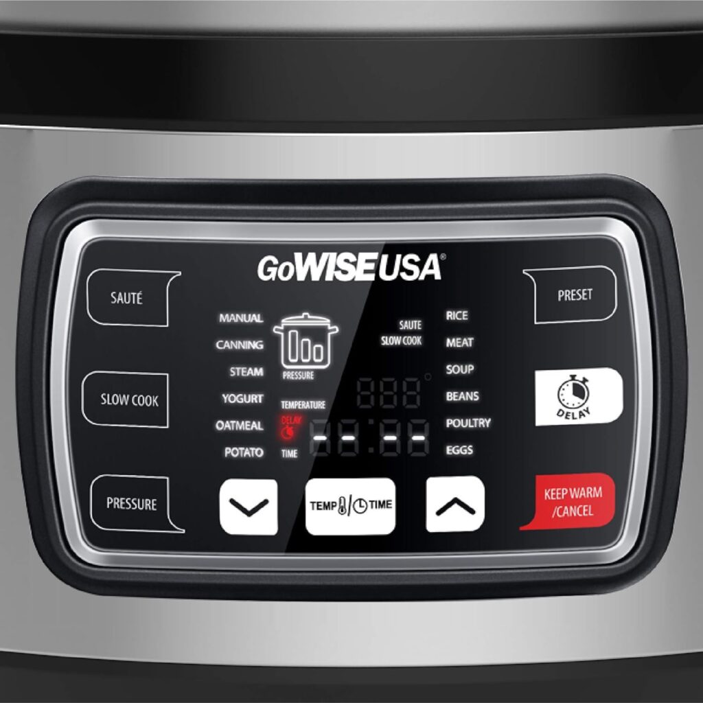 GoWISE USA GW22709 Ovate 9.5-Qt 12-in-1 Electric Pressure Cooker Oval with Slow Cook, Rice, Yogurt, Egg, Saute, Steamer, Keep Warm Functions + Accessories Recipes, Stainless Steel
