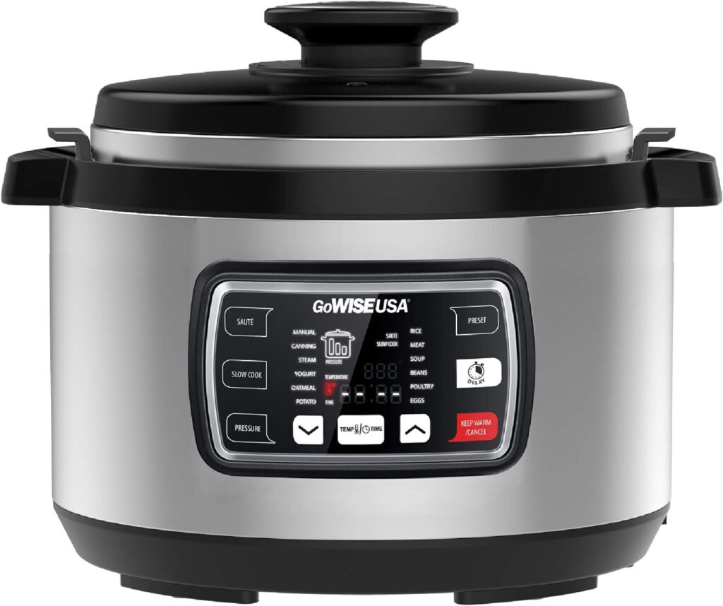GoWISE USA GW22709 Ovate 9.5-Qt 12-in-1 Electric Pressure Cooker Oval with Slow Cook, Rice, Yogurt, Egg, Saute, Steamer, Keep Warm Functions + Accessories Recipes, Stainless Steel