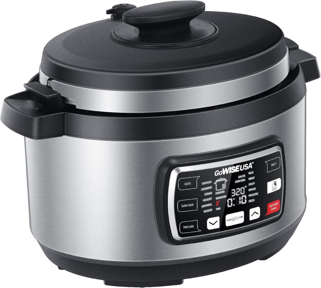 GoWISE USA GW22709 Ovate 9.5-Qt 12-in-1 Electric Pressure Cooker Oval with Slow Cook, Rice, Yogurt, Egg, Saute, Steamer, Keep Warm Functions + Accessories Recipes, Stainless Steel
