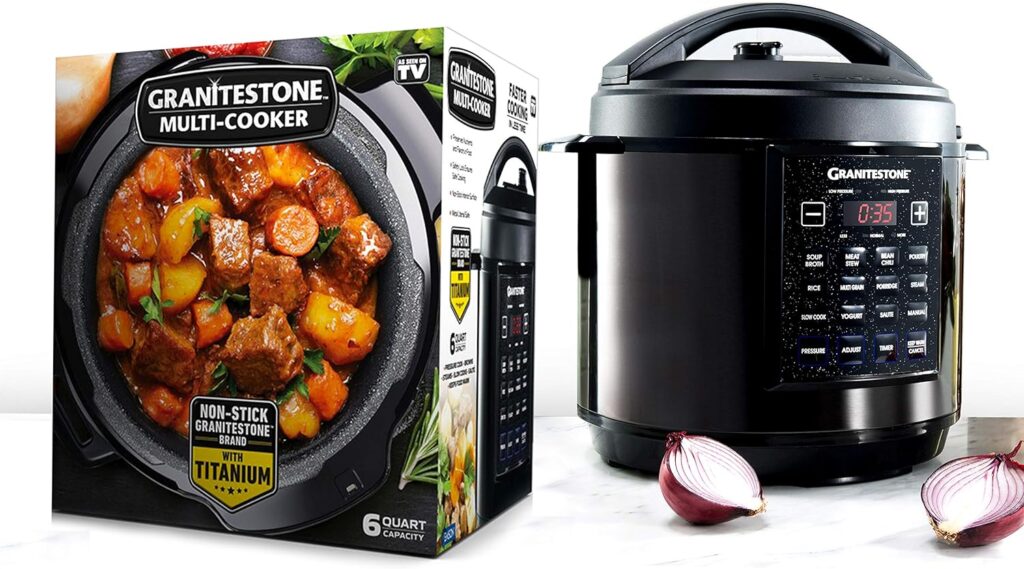 Granitestone 12-in-1 Multicooker with LED Display, Electric Pressure Cooker, Slow Cooker, Rice Cooker, Steamer, Saute, Yogurt Maker and Warmer, 6 Quart, 12 Pre-Set Functions As Seen On TV