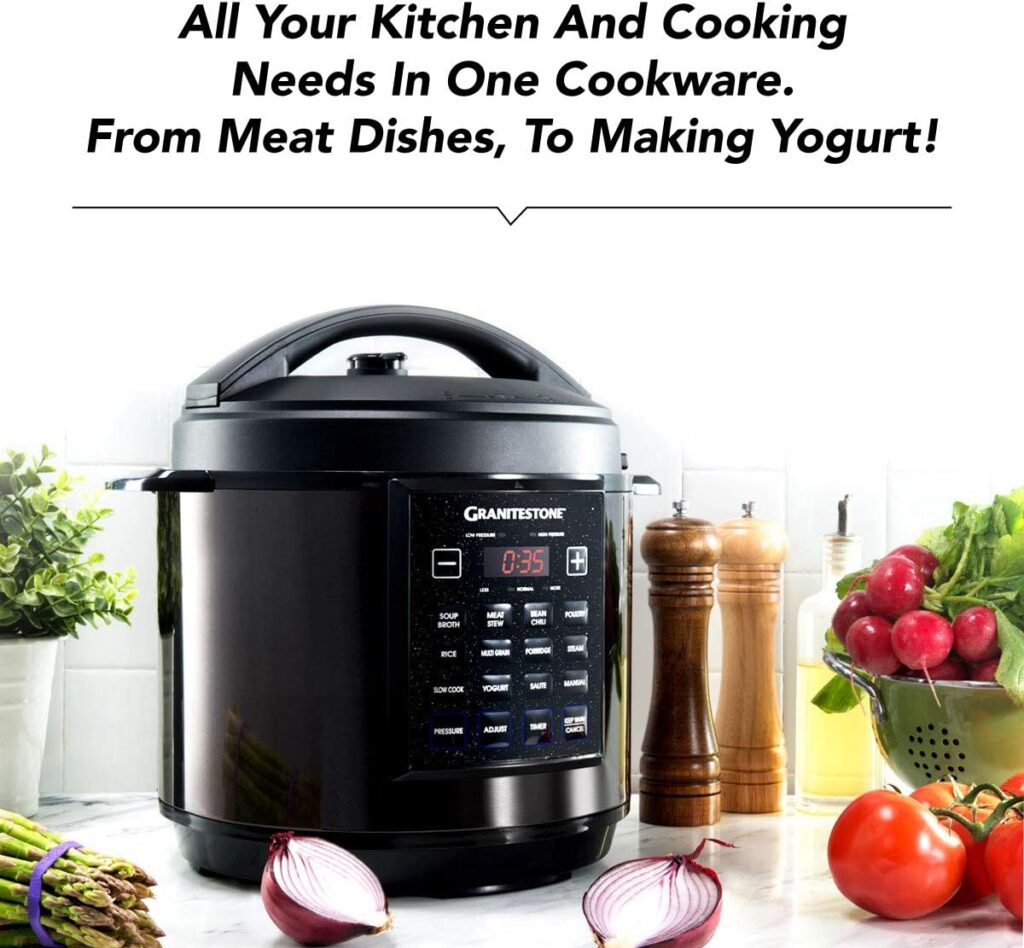 Granitestone 12-in-1 Multicooker with LED Display, Electric Pressure Cooker, Slow Cooker, Rice Cooker, Steamer, Saute, Yogurt Maker and Warmer, 6 Quart, 12 Pre-Set Functions As Seen On TV