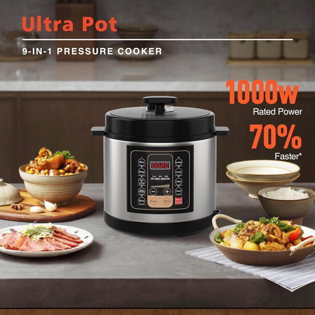 GTKZW Electric Pressure Cooker, 6 Quart Pressure Cooker Stainless Steel, 9-in-1 Multi-Functional Programmable Instant Cooker Pressure Pot with Slow Cooker,Including Stir-fry, Rice Cooker, Yogurt Maker
