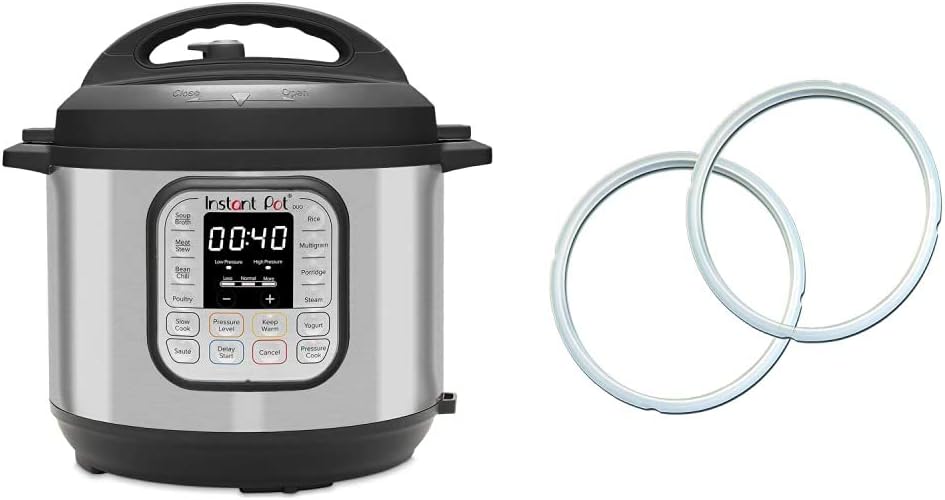 Instant Pot Duo 7-in-1 Electric Pressure Cooker, 8 Quart, 14 One-Touch Programs  Genuine Instant Pot Sealing Ring 2 Pack Clear 8 Quart
