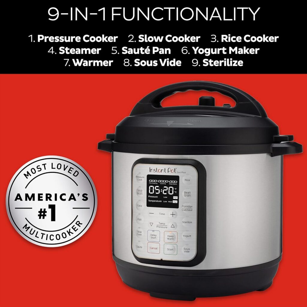 Instant Pot Duo Plus 9-in-1 Electric Pressure Cooker, Slow Cooker, Rice Cooker, Steamer, Sauté, Yogurt Maker, Warmer  Sterilizer, Includes App With Over 800 Recipes, Stainless Steel, 6 Quart