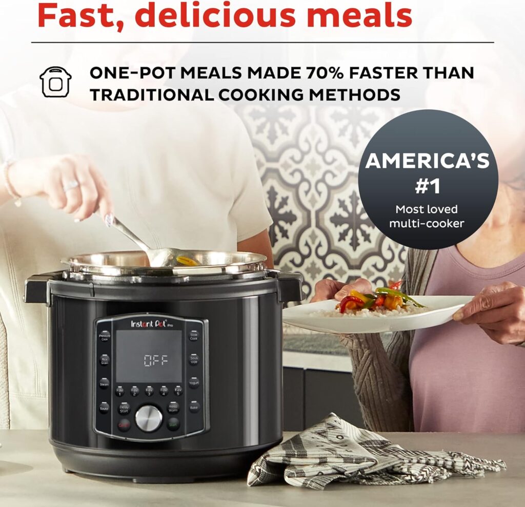 Instant Pot Pro 10-in-1 Pressure Cooker, Slow Cooker, Rice/Grain Cooker, Steamer, Sauté, Sous Vide, Yogurt Maker, Sterilizer, and Warmer, 8 Quart  Stainless Steel Inner Cooking Pot With Handles