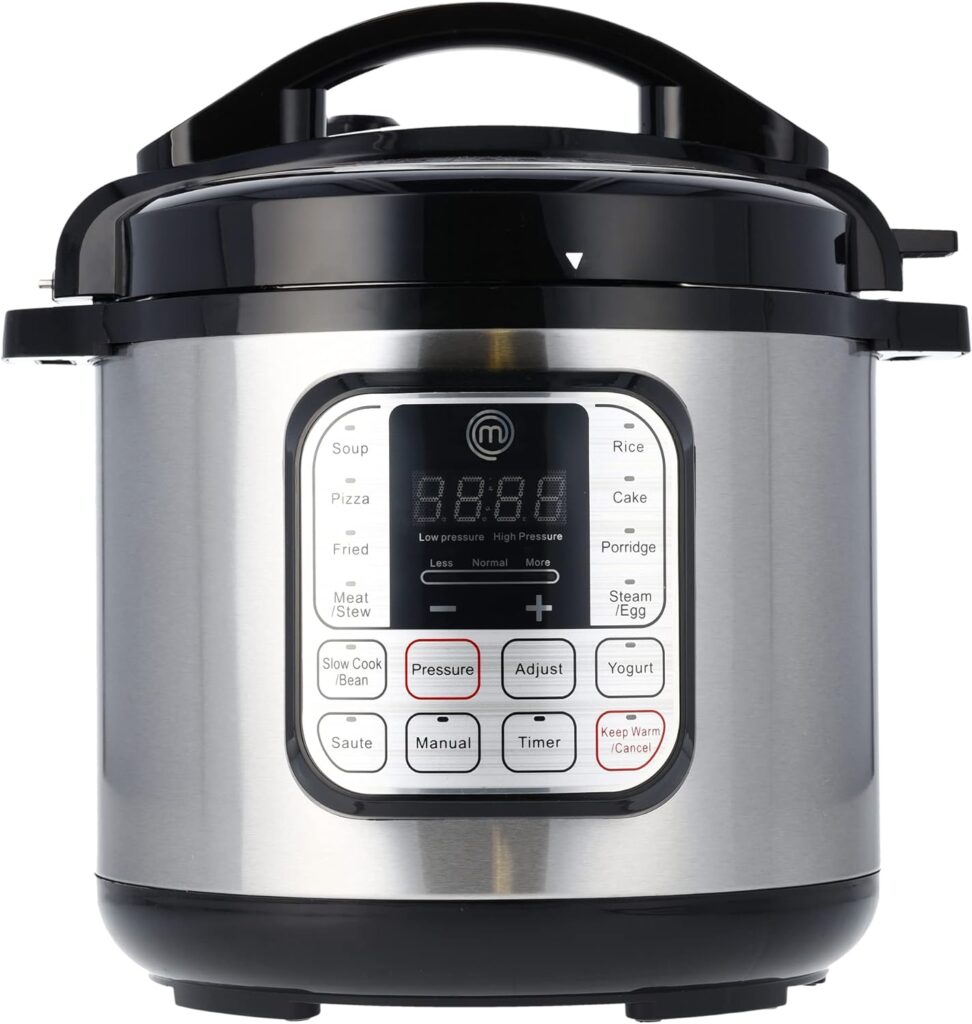 MasterChef Electric Pressure Cooker 10 in 1 Instapot Multicooker 6 Qt, Slow Cooker, Vegetable Steamer, Rice Maker, Digital Programmable Insta Pot with 18 Cooking Presets, Stainless Steel, Non Stick