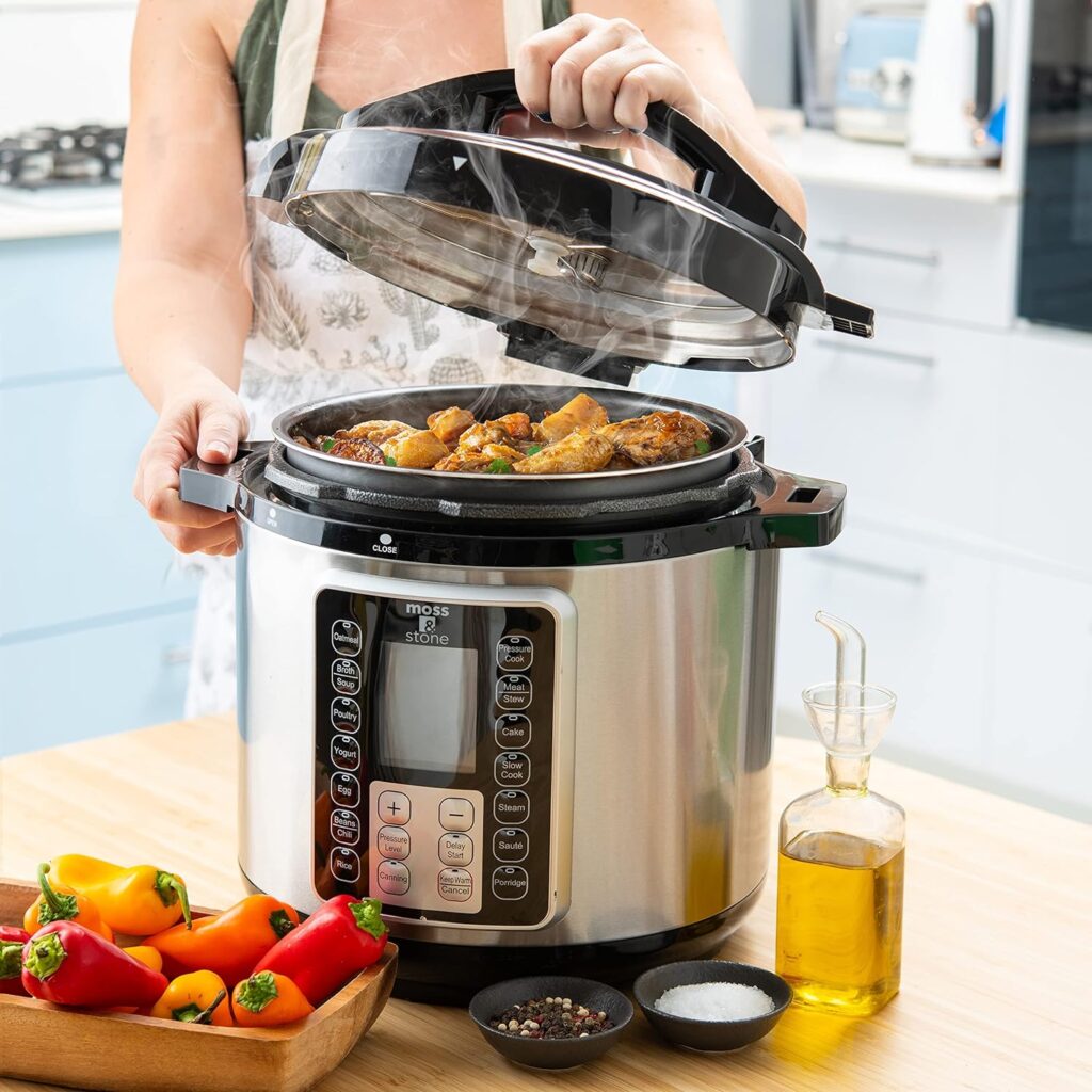 Moss  Stone Electric Pressure Cooker with Large LCD Display, Multi-Use 6 Quart Electric Pot, 14 in 1 Slow Cooker, Rice Cooker, Steamer, Sauté, Yogurt Maker, Egg Cooker, Warmer and More