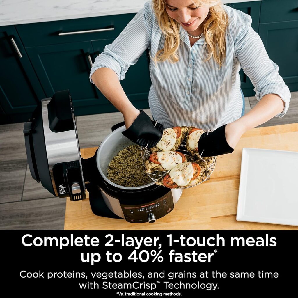 Ninja OL501 Foodi 6.5 Qt. 14-in-1 Pressure Cooker Steam Fryer with SmartLid, that Air Fries, Proofs  More, with 2-Layer Capacity, 4.6 Qt. Crisp Plate  25 Recipes, Silver/Black