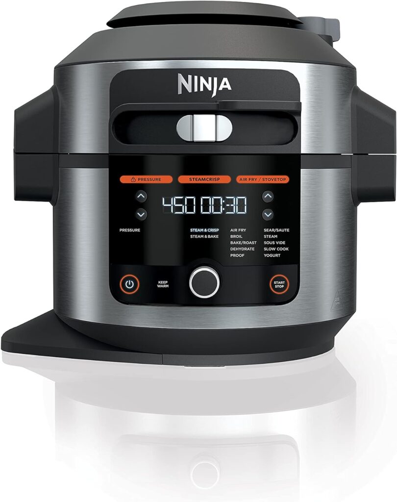 Ninja OL501 Foodi 6.5 Qt. 14-in-1 Pressure Cooker Steam Fryer with SmartLid, that Air Fries, Proofs  More, with 2-Layer Capacity, 4.6 Qt. Crisp Plate  25 Recipes, Silver/Black