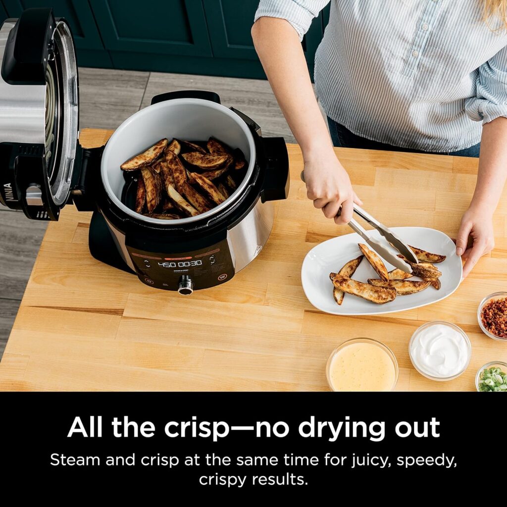 Ninja OL501 Foodi 6.5 Qt. Pressure Cooker Steam Fryer with SmartLid, 14-in-1 that Air Fries, Bakes  More, with 2-Layer Capacity  4.6 Qt. Crisp Plate, Silver/Black (Renewed)