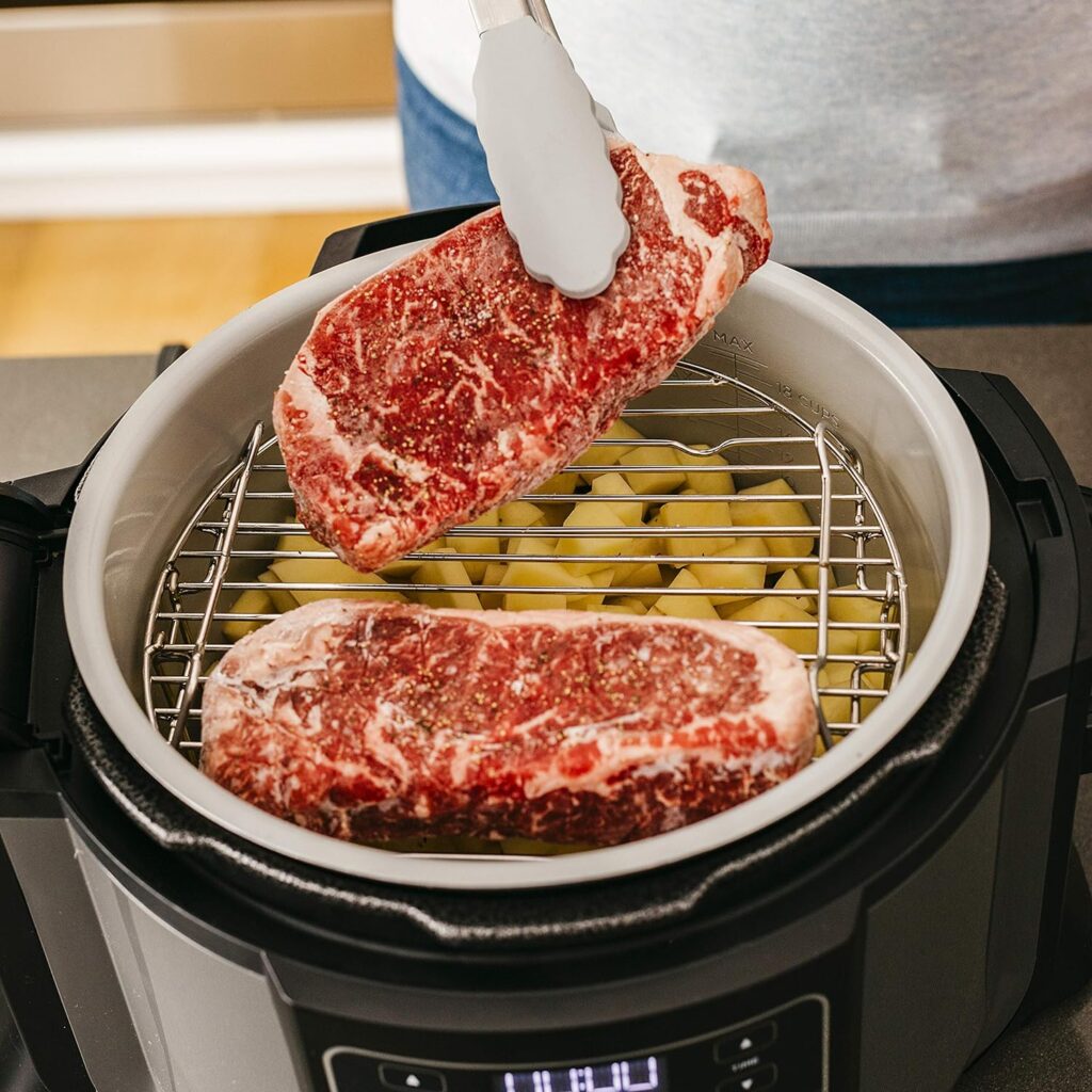 Ninja OP302 Foodi 9-in-1 Pressure, Broil, Dehydrate, Slow Cooker, Air Fryer, and More, with 6.5 Quart Capacity and 45 Recipe Book, and a High Gloss Finish