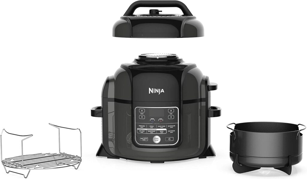 Ninja OP302 Foodi 9-in-1 Pressure, Broil, Dehydrate, Slow Cooker, Air Fryer, and More, with 6.5 Quart Capacity and 45 Recipe Book, and a High Gloss Finish