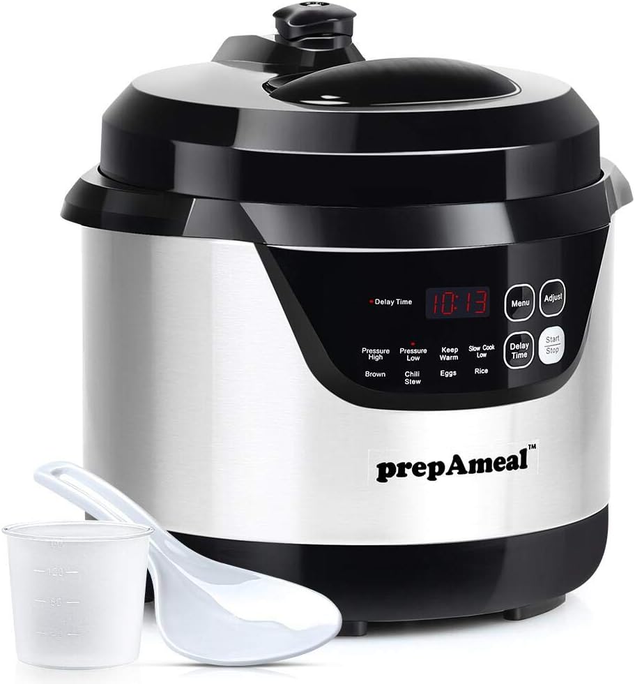 prepAmeal 3 Quart Pressure Cooker 8 IN 1 Multi Use Programmable Instant Cooker Electric Pressure Pot with Slow Cooker, Rice Cooker, Steamer, Sauté, Brown, Warmer