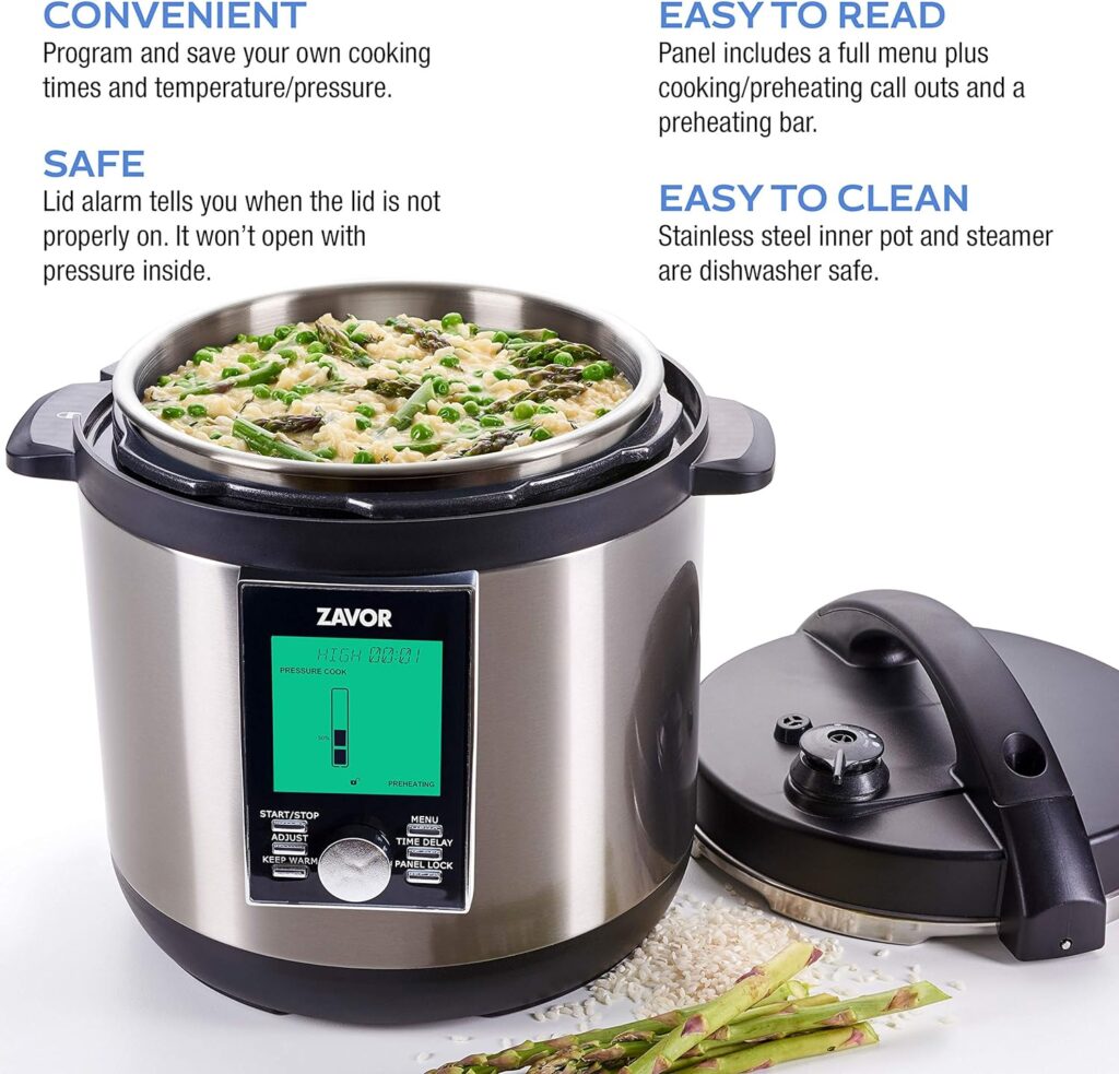 Zavor LUX LCD 6 Quart Programmable Electric Multi-Cooker: Pressure Cooker, Slow Cooker, Rice Cooker, Yogurt Maker, Steamer and more - Stainless Steel (ZSELL02)