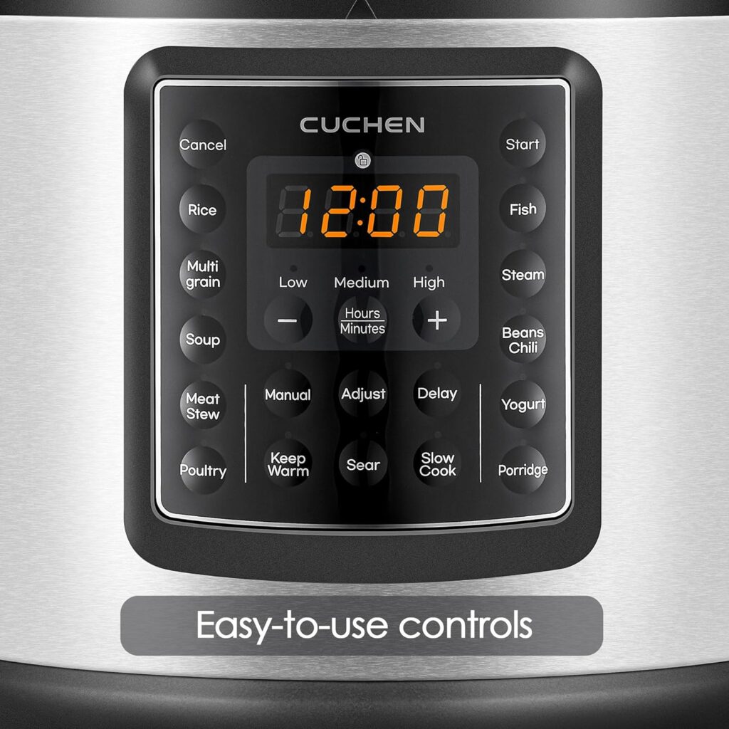 Cuchen 7-in-1 Pressure Multi Cooker, Rice Cooker, Steamer, Sauté Pan, Yogurt Maker, Slow Cooker, Warmer  Sterilizer, One-Touch Cooking, Stainless Steel, 6 Quart