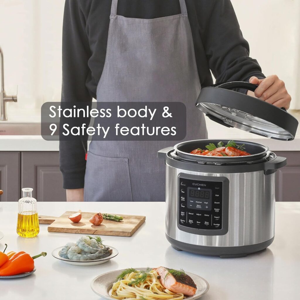 Cuchen 7-in-1 Pressure Multi Cooker, Rice Cooker, Steamer, Sauté Pan, Yogurt Maker, Slow Cooker, Warmer  Sterilizer, One-Touch Cooking, Stainless Steel, 6 Quart