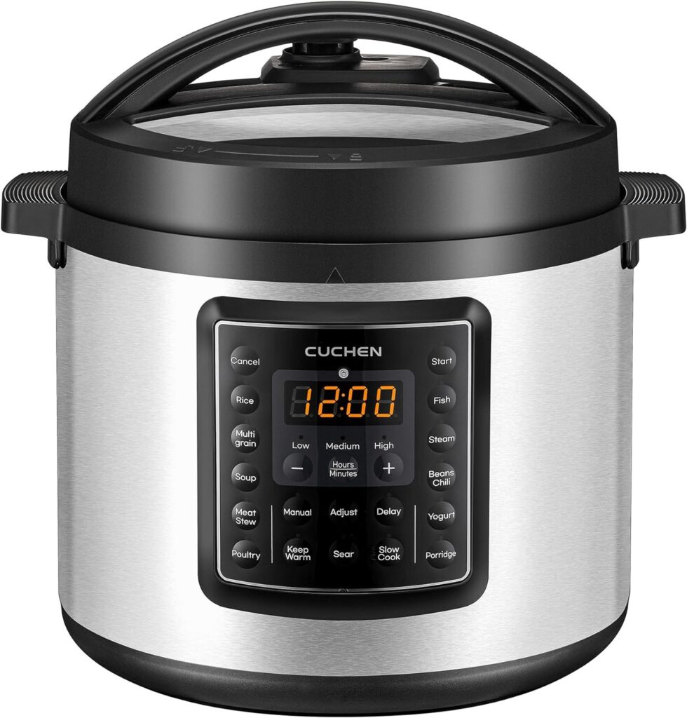 Cuchen 7-in-1 Pressure Multi Cooker, Rice Cooker, Steamer, Sauté Pan, Yogurt Maker, Slow Cooker, Warmer  Sterilizer, One-Touch Cooking, Stainless Steel, 6 Quart