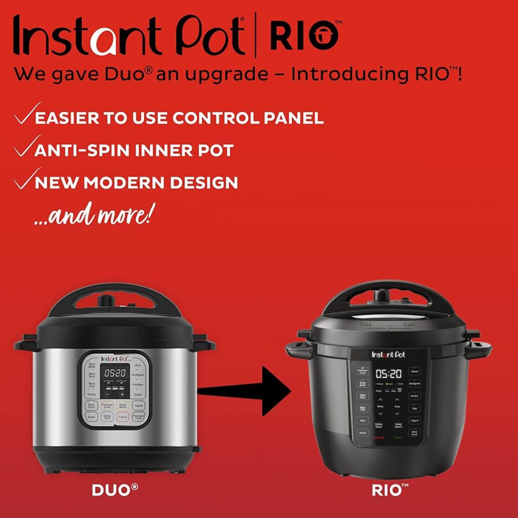 Instant Pot RIO, 7-in-1 Electric Multi-Cooker, Pressure Cooker, Slow Cooker, Rice Cooker, Steamer, Sauté, Yogurt Maker,  Warmer, Includes App With Over 800 Recipes, 6 Quart