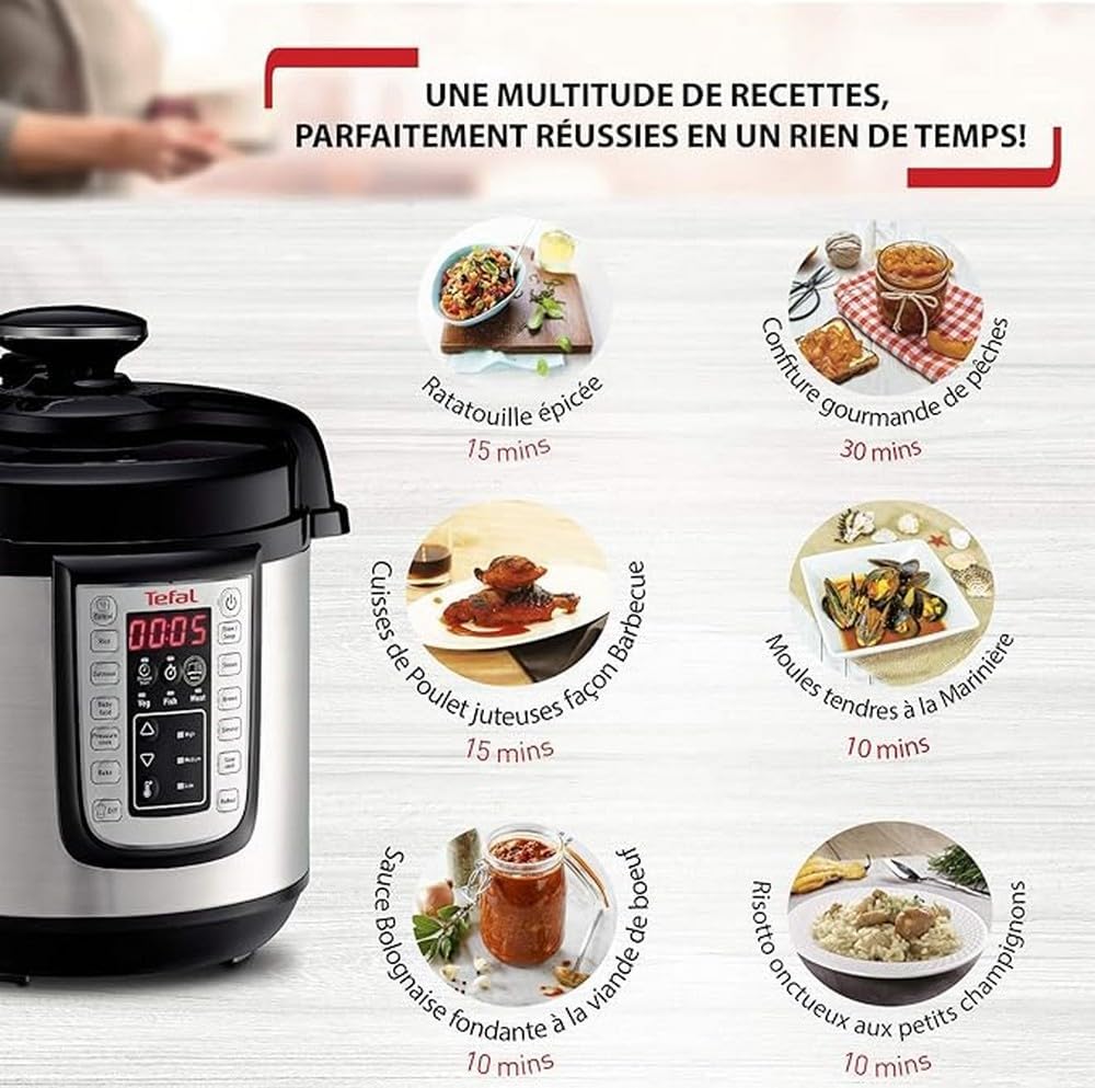 Tefal FastDelicious Multicooker 6 L (up to 6 people), 25 automatic programs, safe pressure cooking, steaming, slow cooking, warms CY505E10