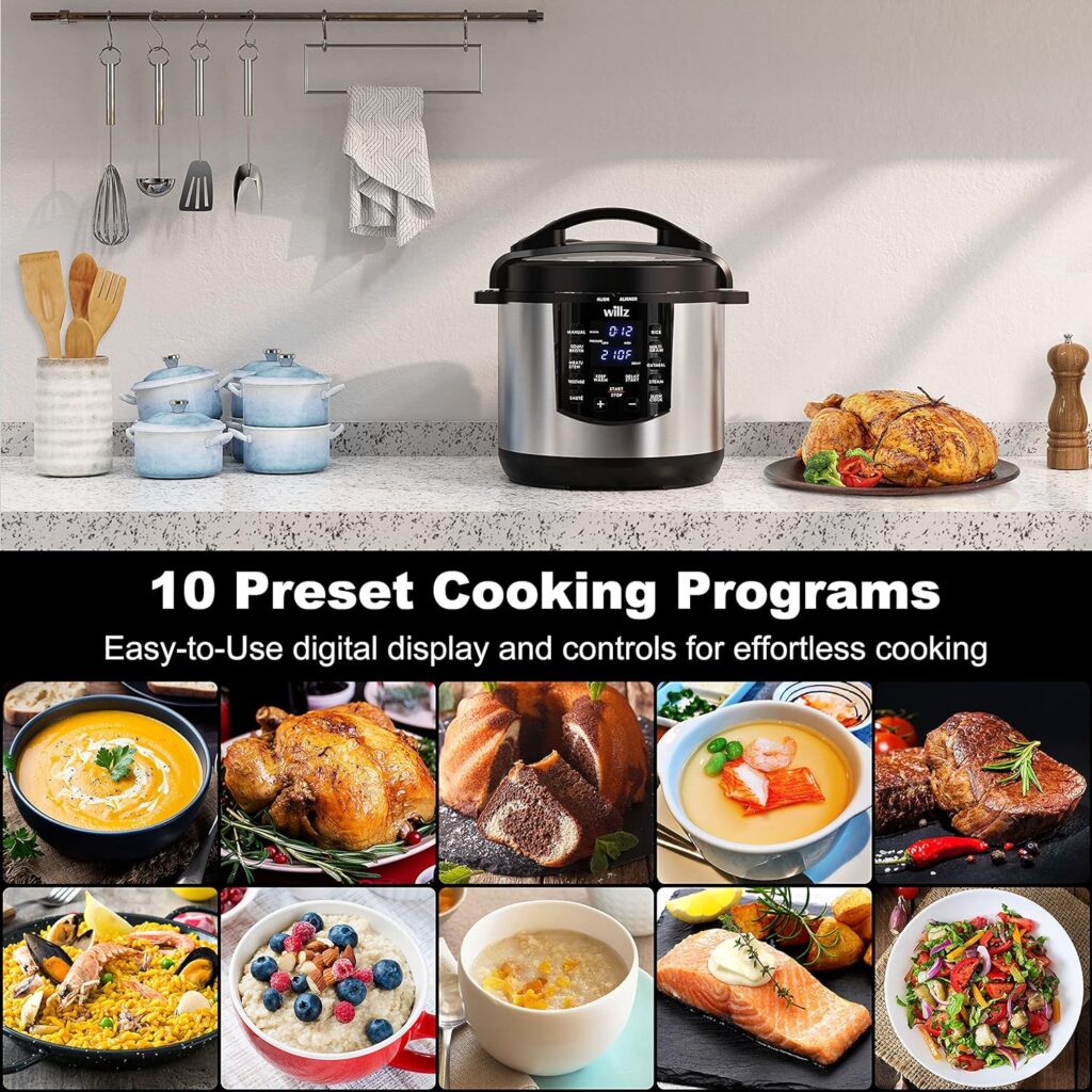 Willz 6-in-1 Multi-Use Programmable Pressure Cooker, Slow Cooker, Rice Cooker, Steamer, Sauté,  Food Warmer, 6 Qt, Stainless Steel